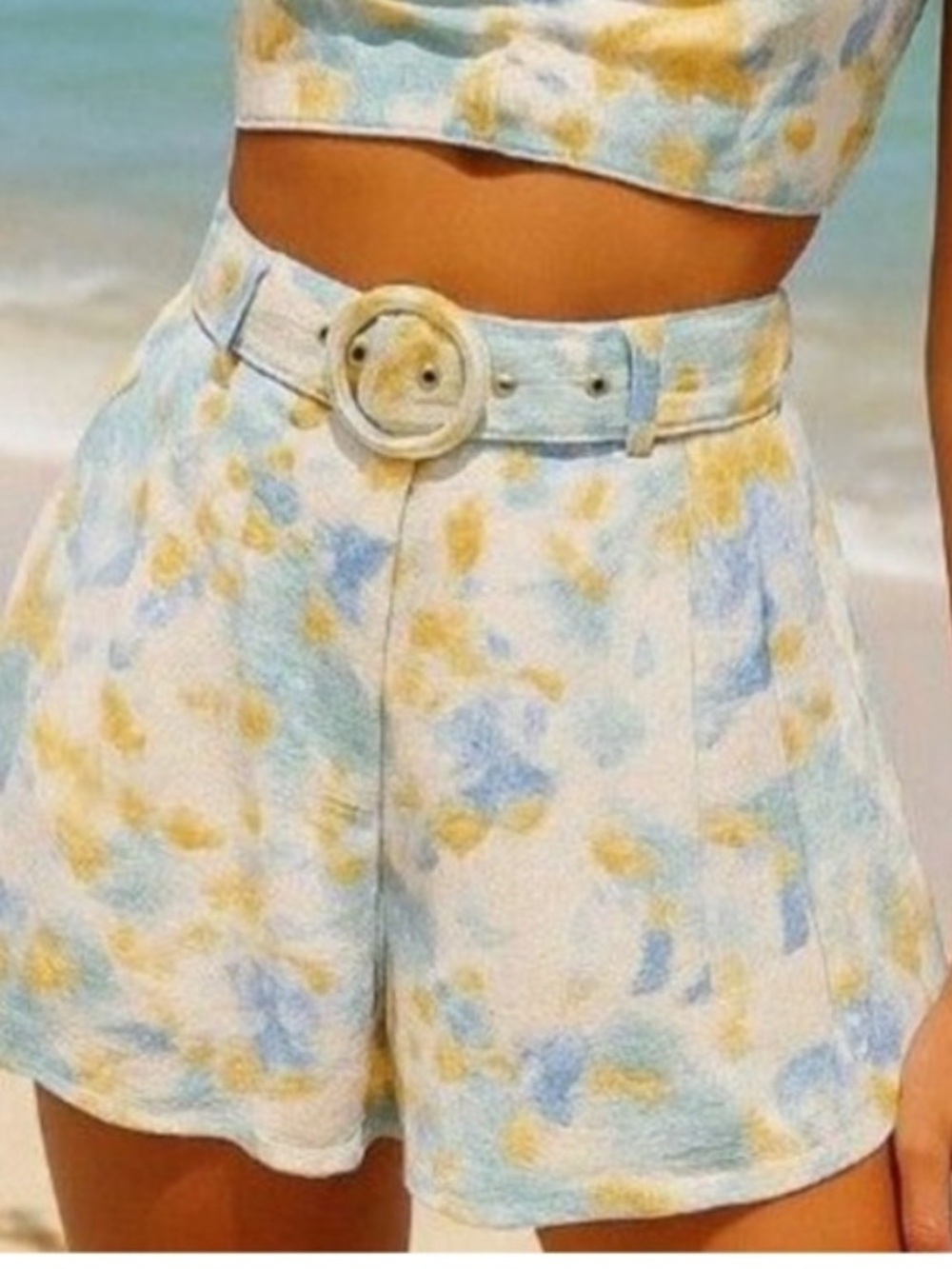 Christian Lacroix Pastel Blue and Yellow Tie-Dye High-Waist Shorts